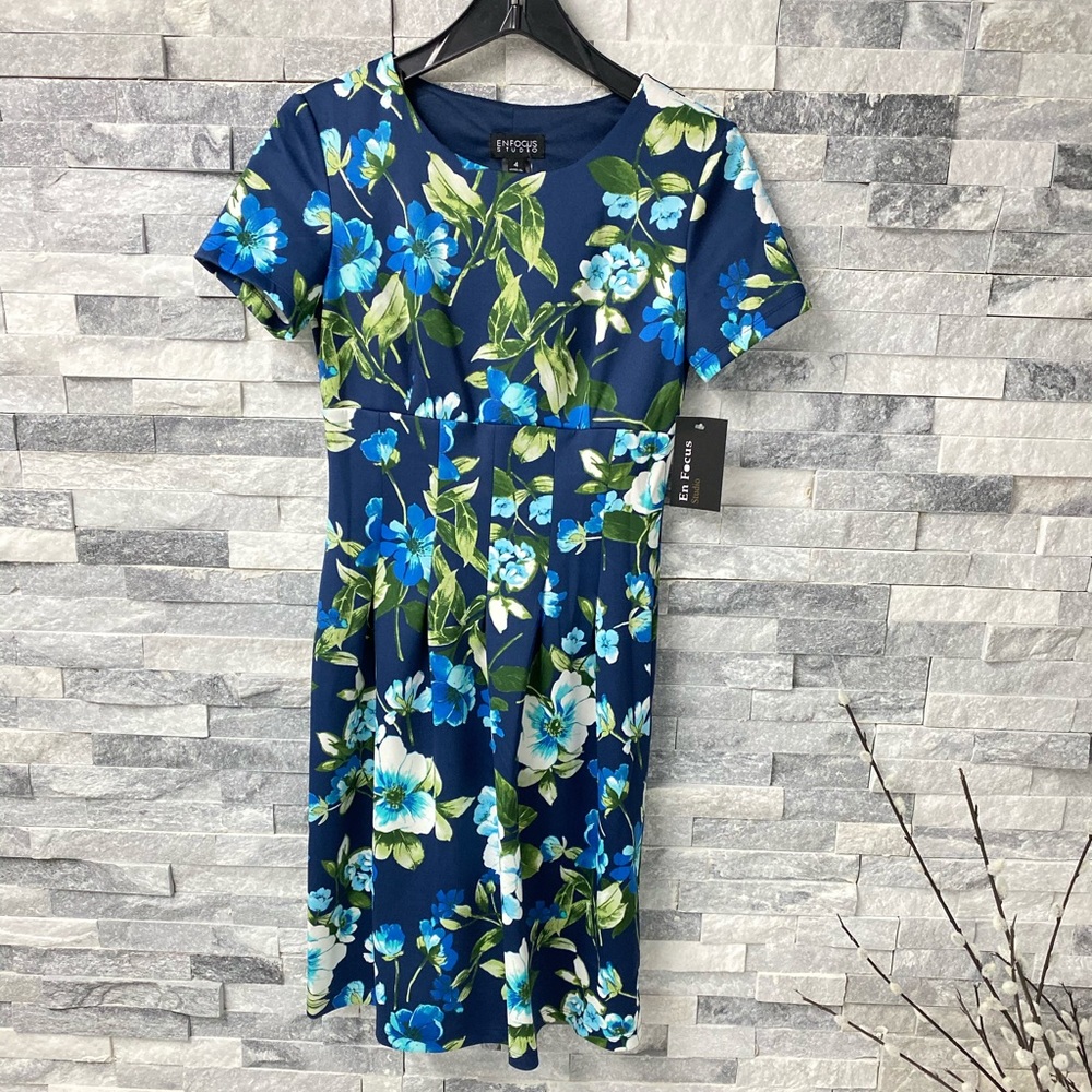 NWT enfocus studio floral blue dress size 4